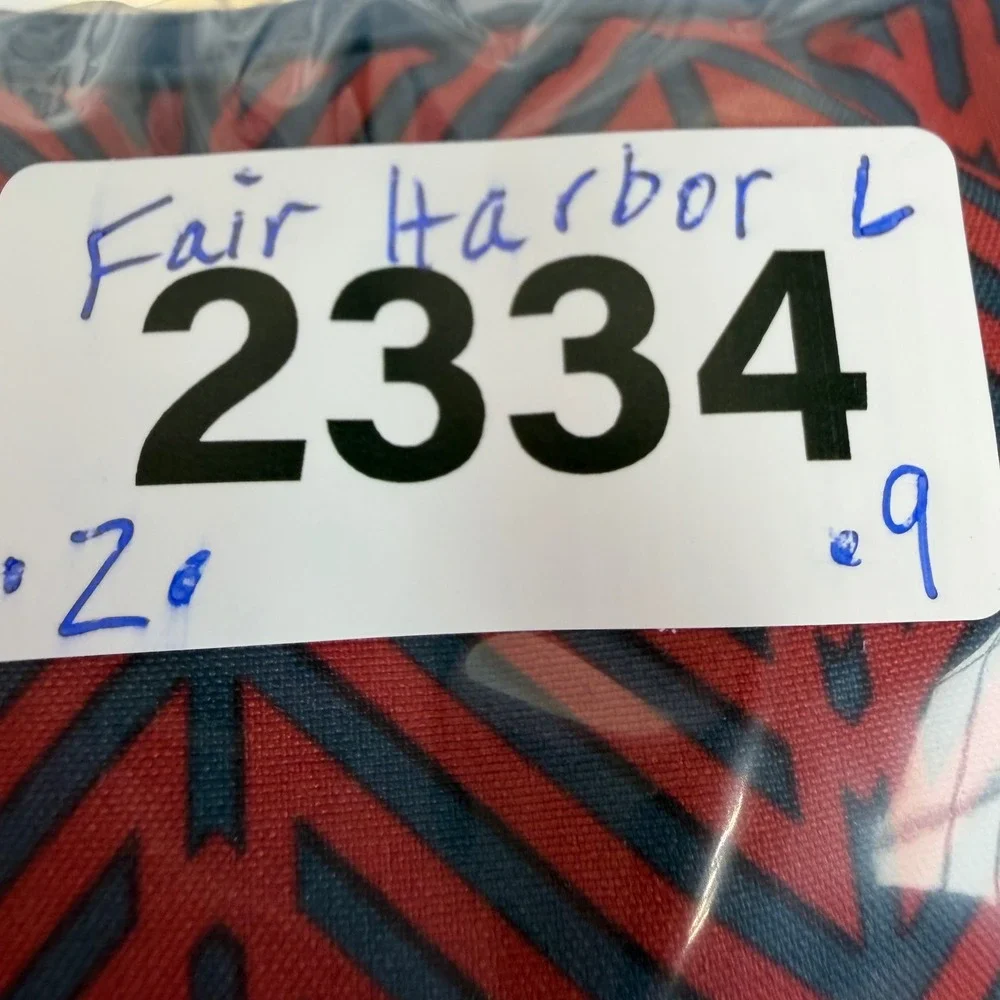 Fair Harbor Swim Trunks Mens Large Red Blue Geometric Lined Board Shorts Beach